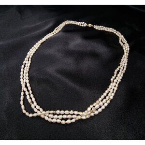 Vintage 14K Gold Freshwater Pearl Triple Strand Necklace